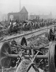 The burnt remains of Pennsylvania Railroad's 28th Street roundhouse in Pittsburgh